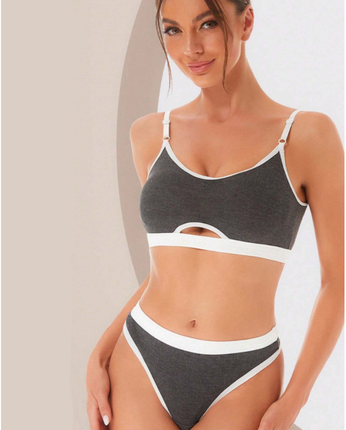 Gri Antrasit Kaşkorse & Beyaz Cut-Out Tanga Takım | Özelisse