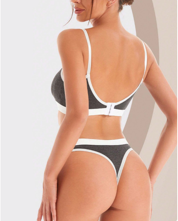 Gri Antrasit Kaşkorse & Beyaz Cut-Out Tanga Takım | Özelisse