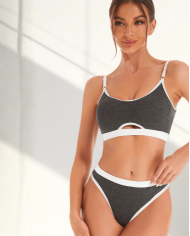 Gri Antrasit Kaşkorse & Beyaz Cut-Out Tanga Takım | Özelisse