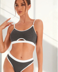 Gri Antrasit Kaşkorse & Beyaz Cut-Out Tanga Takım | Özelisse