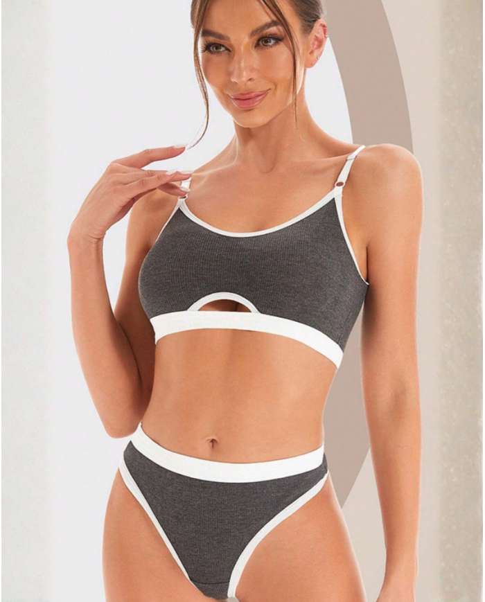 Gri Antrasit Kaşkorse & Beyaz Cut-Out Tanga Takım | Özelisse