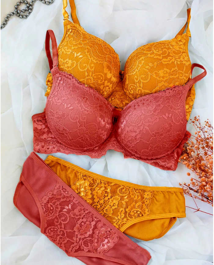 Hardal & Kiremit Dolgulu Sütyen Külot Takımı 2'li Paket | Özelisse