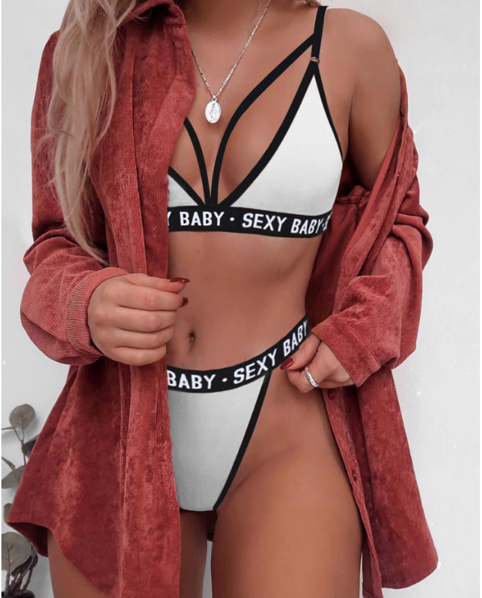 Beyaz Yazı Detaylı İpli Sütyen Takımı | Sexy Baby | Özelisse