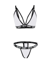 Beyaz Yazı Detaylı İpli Sütyen Takımı | Sexy Baby | Özelisse
