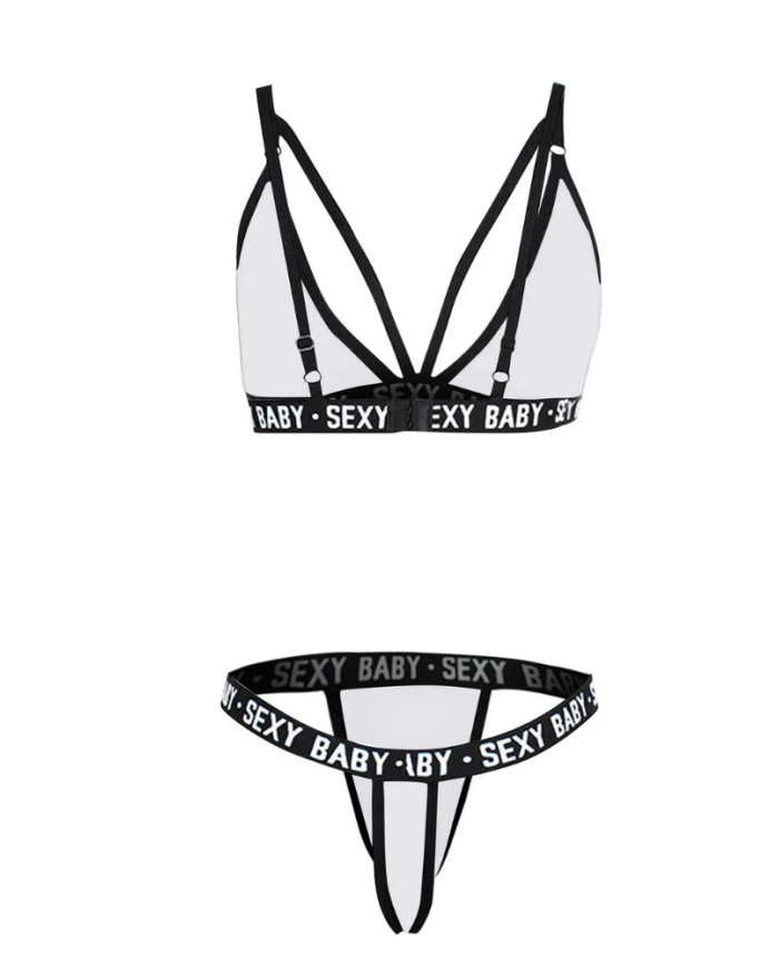 Beyaz Yazı Detaylı İpli Sütyen Takımı | Sexy Baby | Özelisse